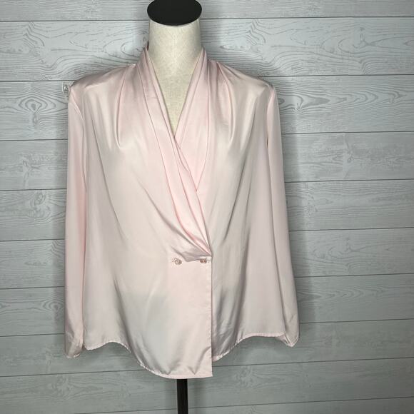 David Matthew 80's Vintage pale pink semi-sheer blouse Size 14 - Picture 1 of 5